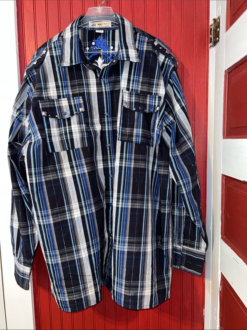 Men's Beat & Rhythm Casual Western Cowboy Rodeo Plaid Button-Down Shirt - XXL